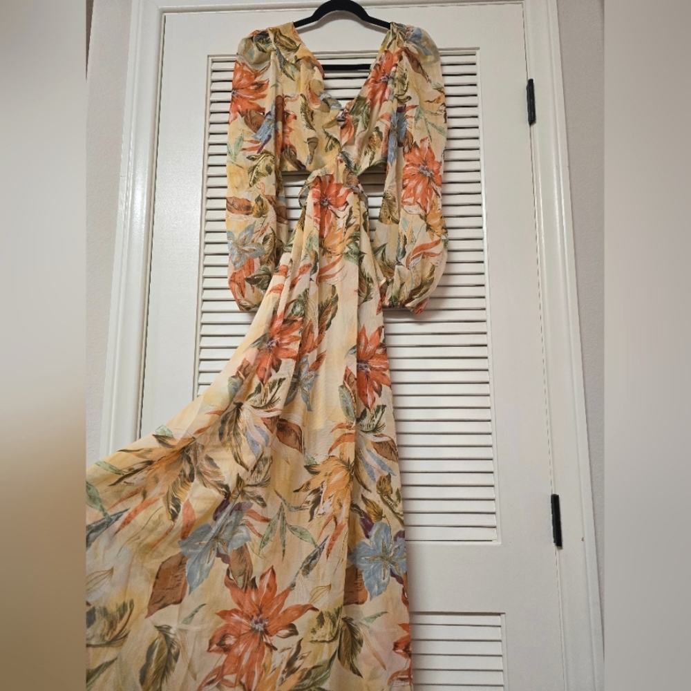 Fashion Nova - Floral Lightweight Open Back Maxi Dress With Back Tie